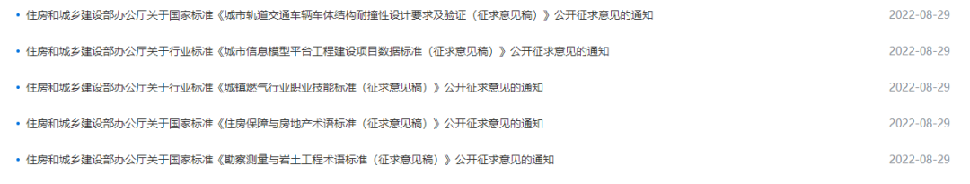 住建部丨3項(xiàng)國(guó)家標(biāo)準(zhǔn)、2項(xiàng)行業(yè)標(biāo)準(zhǔn)公開(kāi)征求意見(jiàn)